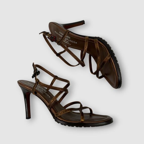 Donald J Pliner Couture Metallic Bronze Strappy Heeled Sandals Size 9.5 - Picture 1 of 8